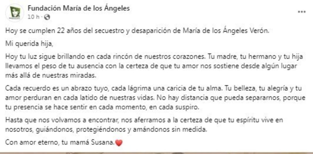 «hasta-que-nos-volvamos-a-encontrar…»,-la-emotiva-carta-de-susana-trimarco-a-22-anos-de-la-desaparicion-de-marita-veron