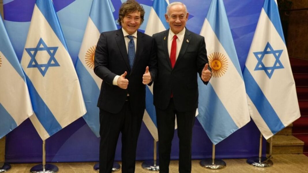 El presidente Javier Milei en un acto oficial previo a su viaje a Israel.