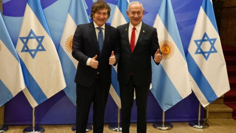 El presidente Javier Milei en un acto oficial previo a su viaje a Israel.