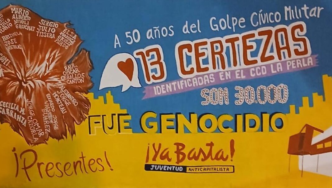 Mural restaurado con las 13 identidades de La Perla en Córdoba